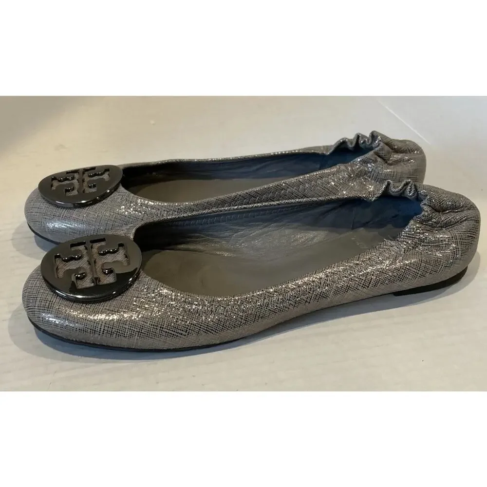 Rare Tory Burch Reva- lurex Silver/Metallic Flats Size 7, VGUC!!!
